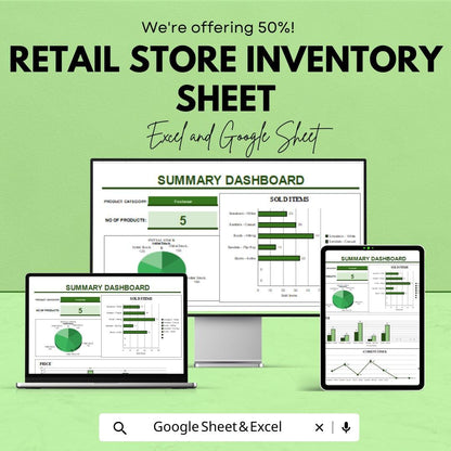 Retail Store Inventory Sheet - Excel & Google Sheets Template - Track Stock, Sales, and Profits Efficiently