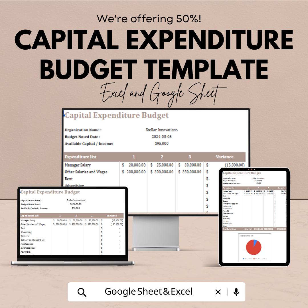 Capital Expenditure Budget Template, CapEx Budget Spreadsheet, Investment Planning Tracker, Business Budget Excel