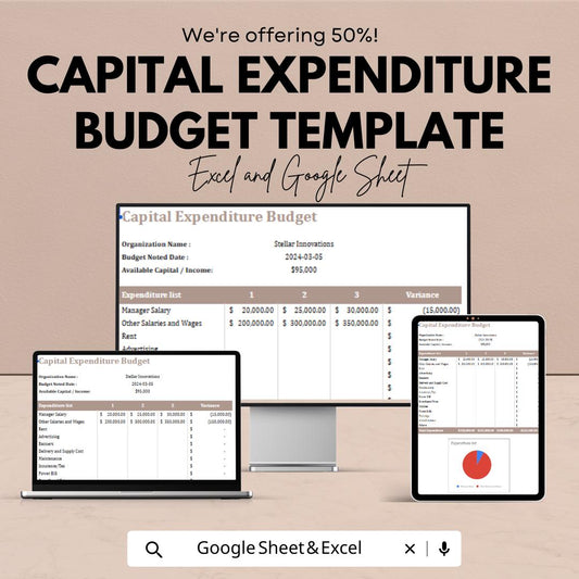 Capital Expenditure Budget Template, CapEx Budget Spreadsheet, Investment Planning Tracker, Business Budget Excel