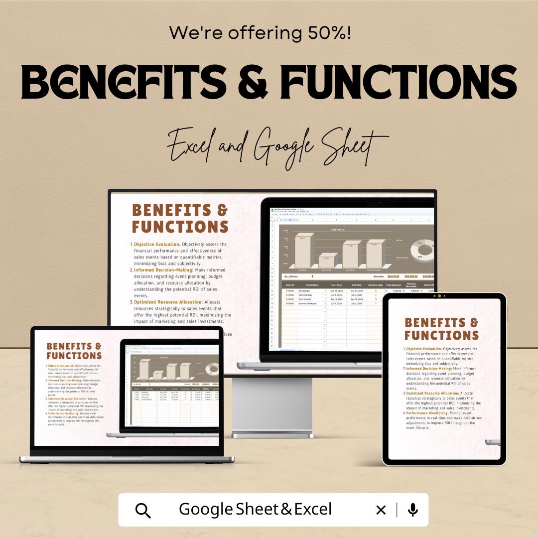 Sales Event ROI Calculator Template | Event Performance Tracker | Marketing ROI Spreadsheet | Sales Event Analysis Template