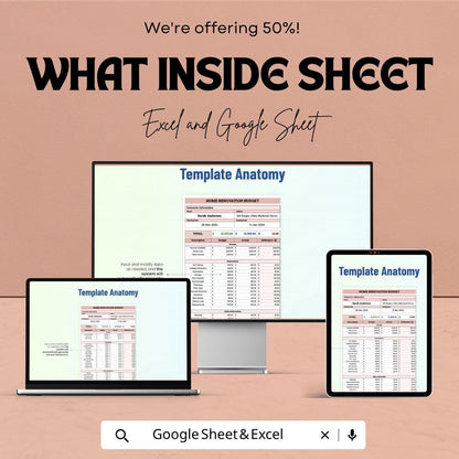 Sample Home Renovation Budget Template | Home Remodel Budget Spreadsheet | Renovation Cost Planner | Excel & Google Sheets