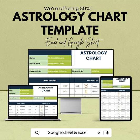 Astrology Chart Template | Birth Chart Excel & Google Sheet | Editable Zodiac Natal Chart | Horoscope Tracker | Astrology Report Sheet