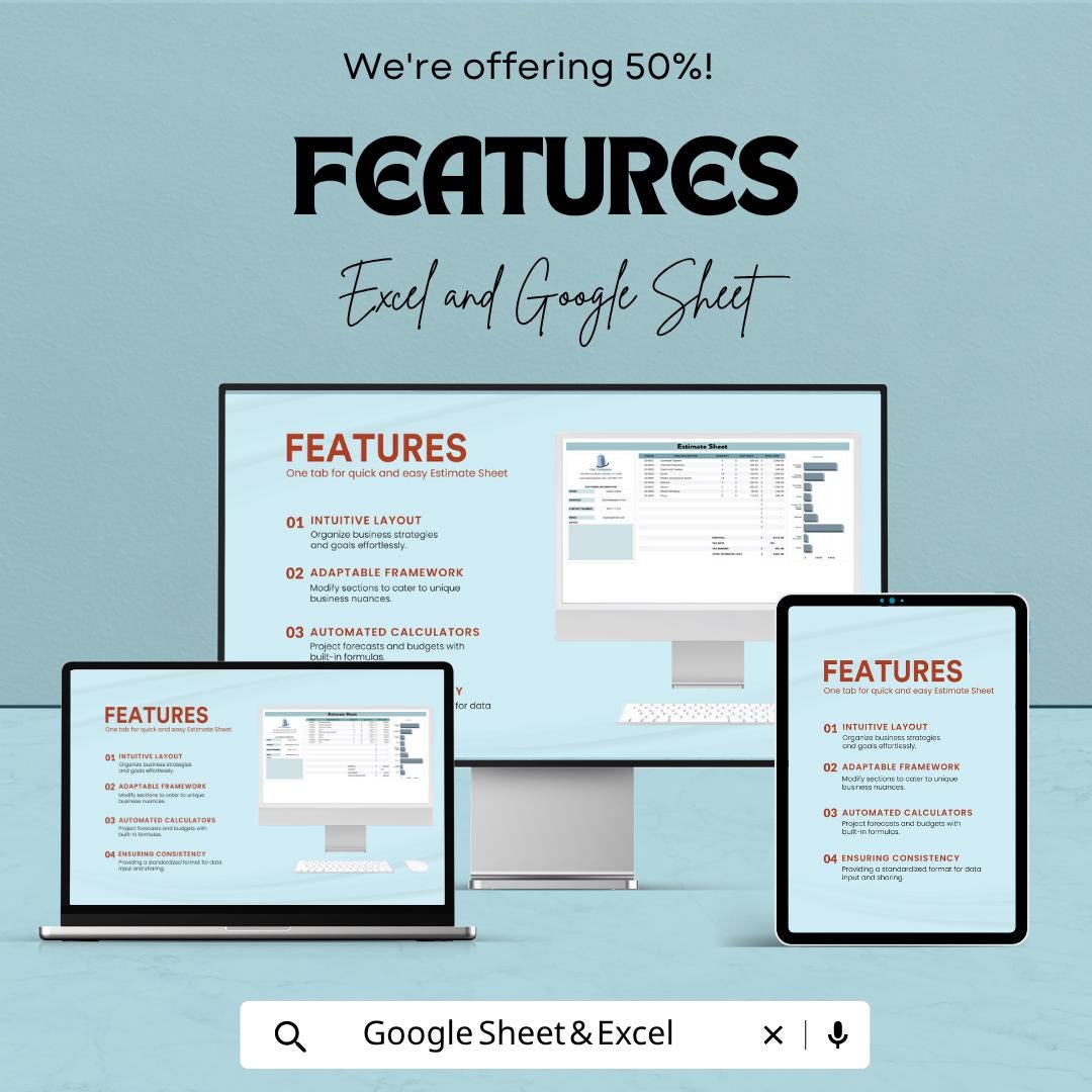 Estimate Sheet Template Excel | Cost Estimate Spreadsheet | Project Budget Planner | Contractor Estimate Template | Google Sheets Estimate
