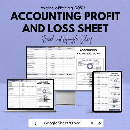 Accounting Profit and Loss Sheet | and Google Sheets | Monthly Budget Tracker, Financial Management Template, Profit & Loss Statement
