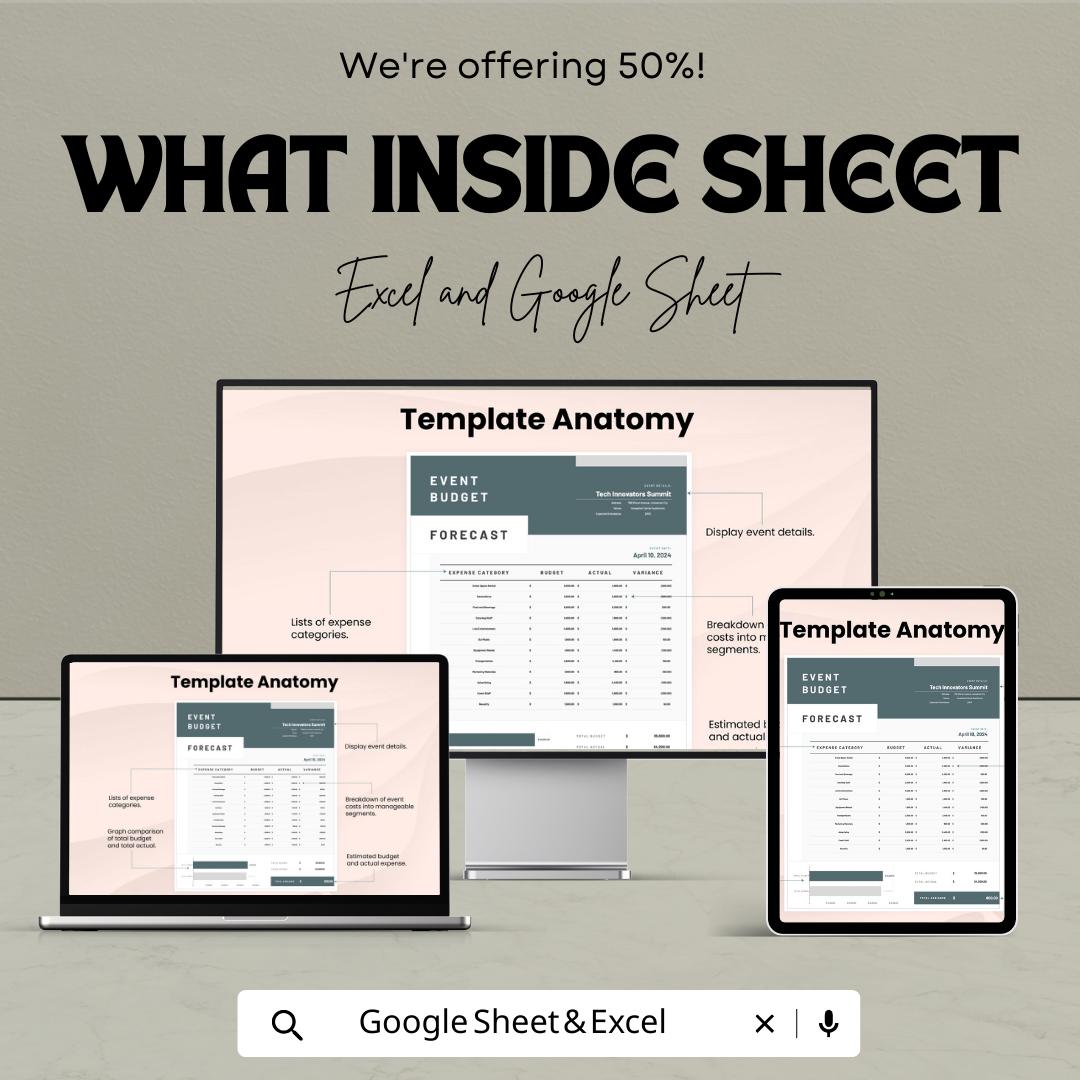 Event Budget Forecast Template | Event Budget Planner Spreadsheet | Expense Tracker | Google Sheets and Excel