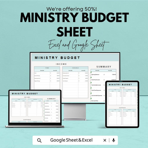 Ministry Budget Sheet | Church and Nonprofit Financial Planner | Excel and Google Sheets | Income and Expense Tracker | Instant Download