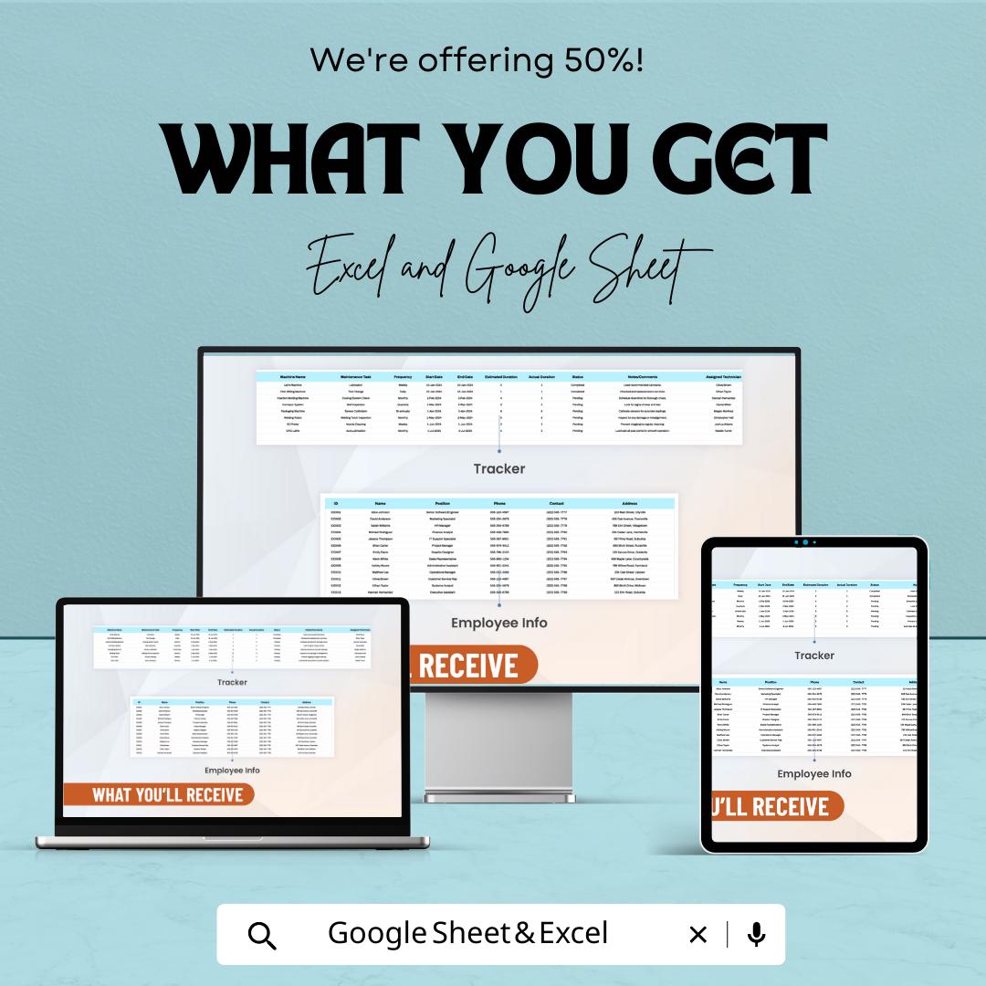 Equipment Operation Template, Equipment Maintenance Tracker, Asset Management Spreadsheet, Equipment Log, Excel & Google Sheets