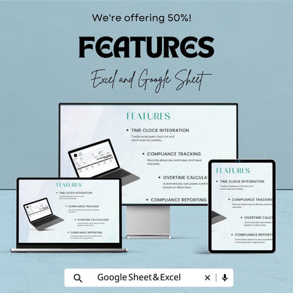Employee Time Tracking Template, HR Timesheet Spreadsheet, Work Hours Tracker, Overtime Calculator, Payroll Time Log