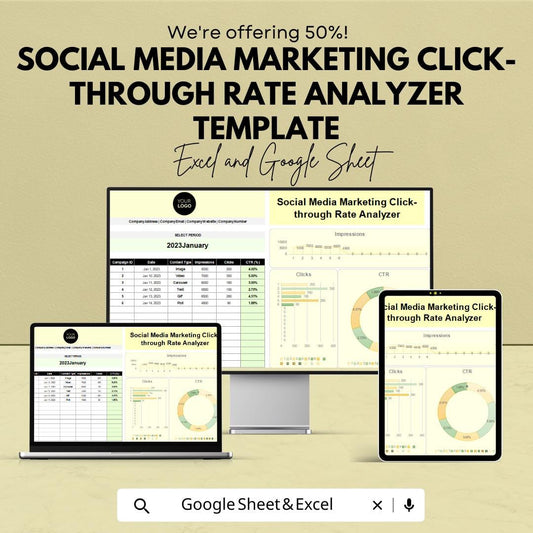 Social Media Marketing Click-through Rate Analyzer Template | CTR Tracker Spreadsheet | Click-through Rate Analyzer | Excel CTR Dashboard |