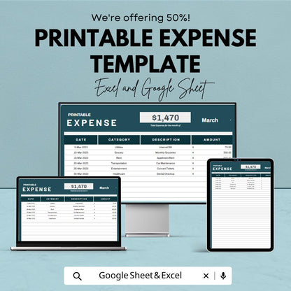 Printable Expense Template | Expense Tracker Spreadsheet | Budget Planner Template | Excel & Google Sheets | Financial Management Sheet |