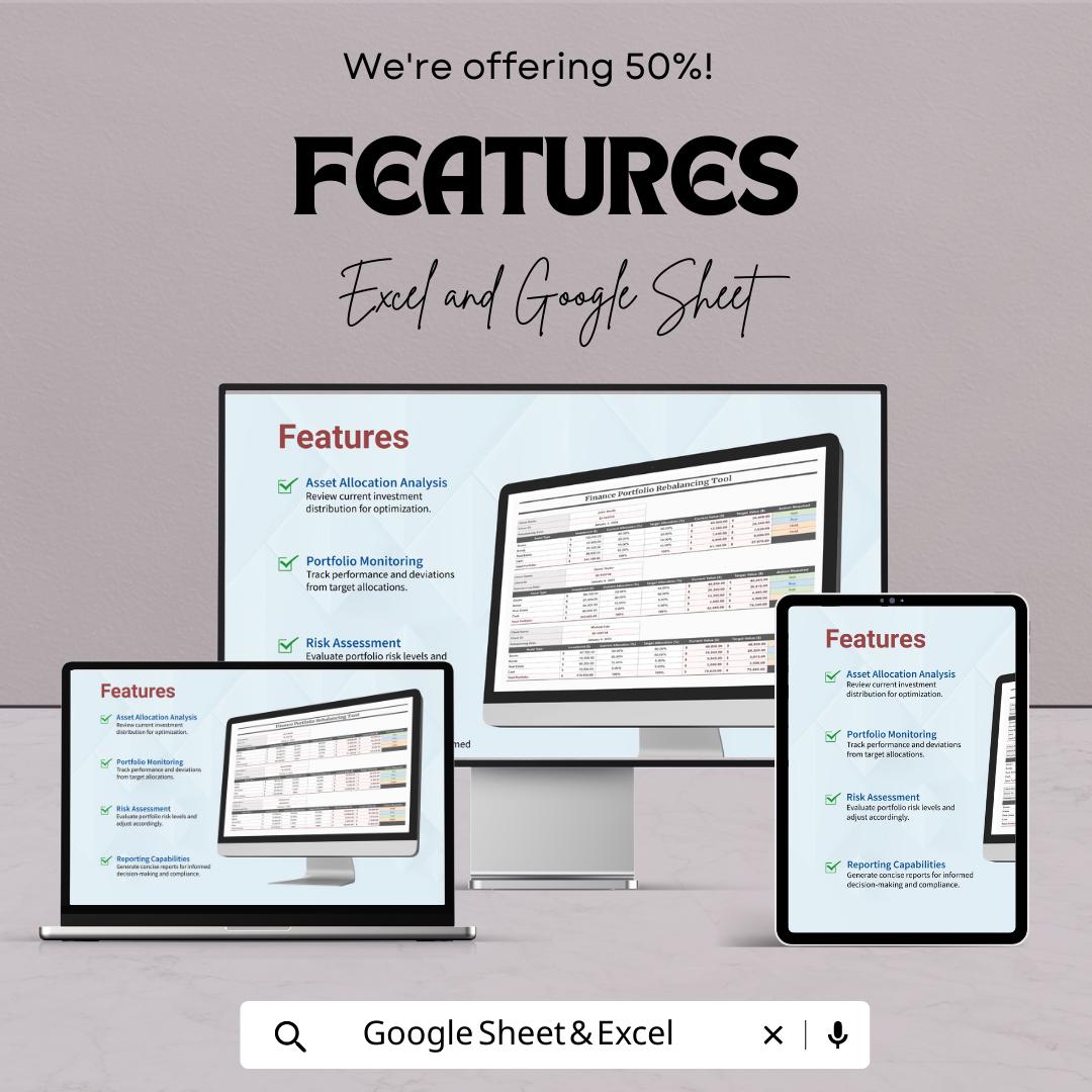 Finance Portfolio Rebalancing Tool Template | Investment Rebalancing Spreadsheet | Asset Allocation Tracker | Excel & Google Sheets