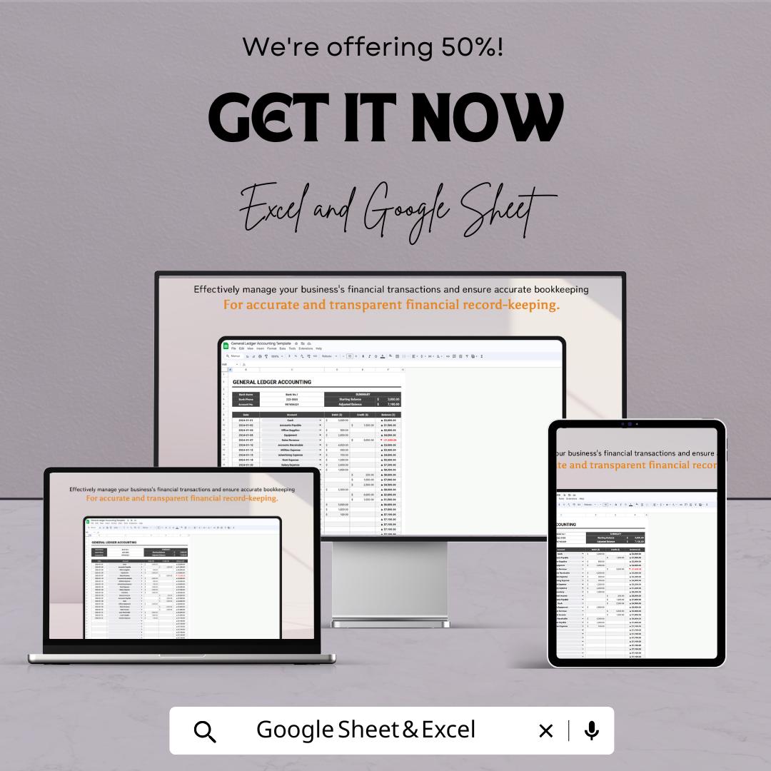 General Ledger Accounting Template | Excel & Google Sheets | Ledger Book Spreadsheet | Debit Credit Tracker | Bookkeeping Template