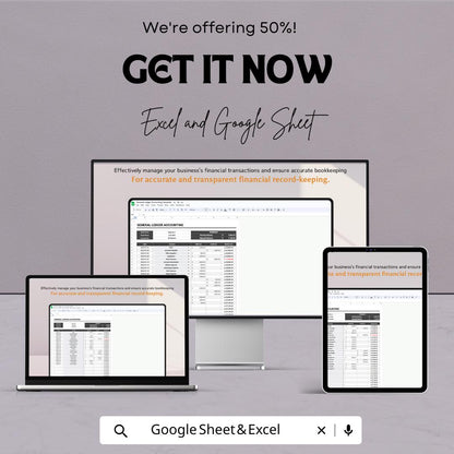 General Ledger Accounting Template | Excel & Google Sheets | Ledger Book Spreadsheet | Debit Credit Tracker | Bookkeeping Template