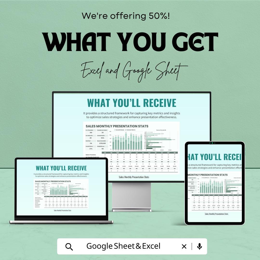 Sales Monthly Presentation Stats Template | Sales Dashboard | Monthly Sales Tracker | KPI Report | Presentation Metrics