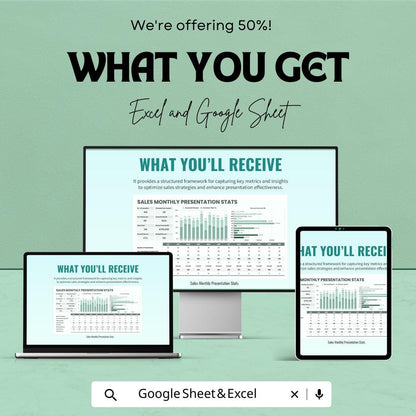 Sales Monthly Presentation Stats Template | Sales Dashboard | Monthly Sales Tracker | KPI Report | Presentation Metrics