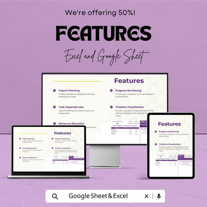 Software Gantt Template  | Software Project Planning Dashboard | Project Timeline Tracker | Development Schedule Planner