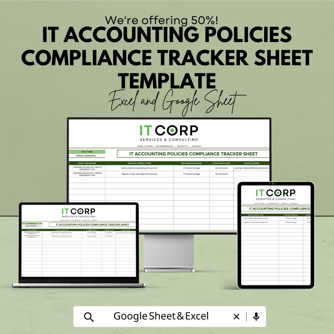IT Accounting Policies Compliance Tracker Template | Compliance Audit Tracker | Accounting Policy Tracker | Internal Control Checklist