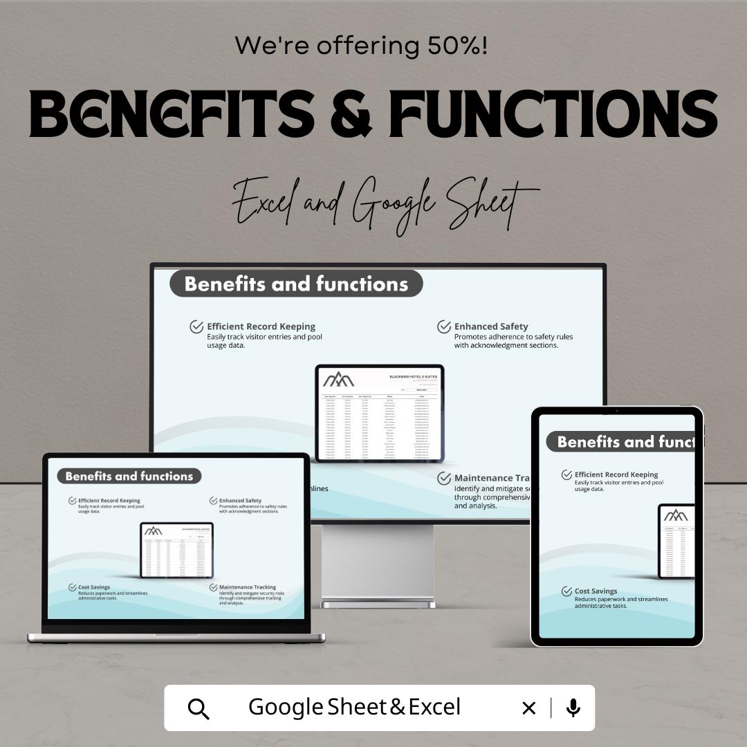 Pool Sign In Sheet | Excel and Google Sheet Template for Hotels and Resorts | Track Visitor Details, Time-in & Time-out | Easy to Customize