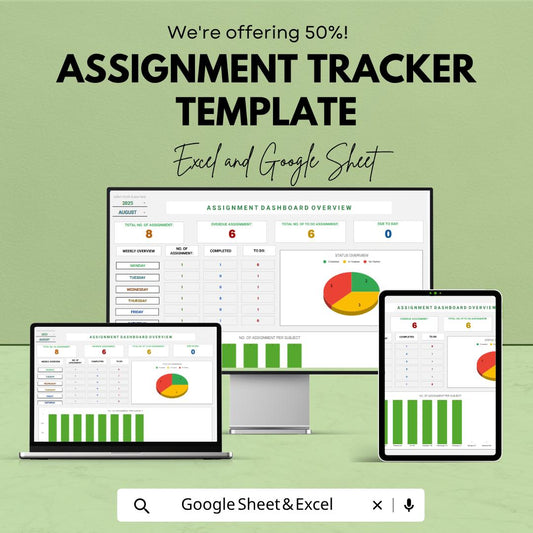 Assignment Tracker Template | Homework Tracker | Assignment Dashboard | Study Planner Spreadsheet | School Organizer