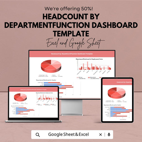 Headcount by Department Dashboard Template | HR Analytics Spreadsheet | Workforce Planning Dashboard | HR Reporting Tool