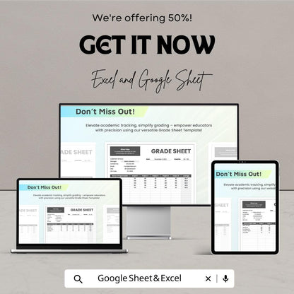 Grade Sheet Template | Student Grading Tracker | Teacher Gradebook | Automated School Report | Academic Performance Sheet