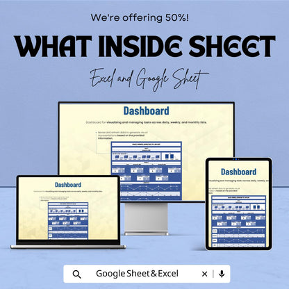 Daily, Weekly, Monthly To Do List Dashboard Sheet | Task Tracker | Excel & Google Sheets Template | Task Management Planner