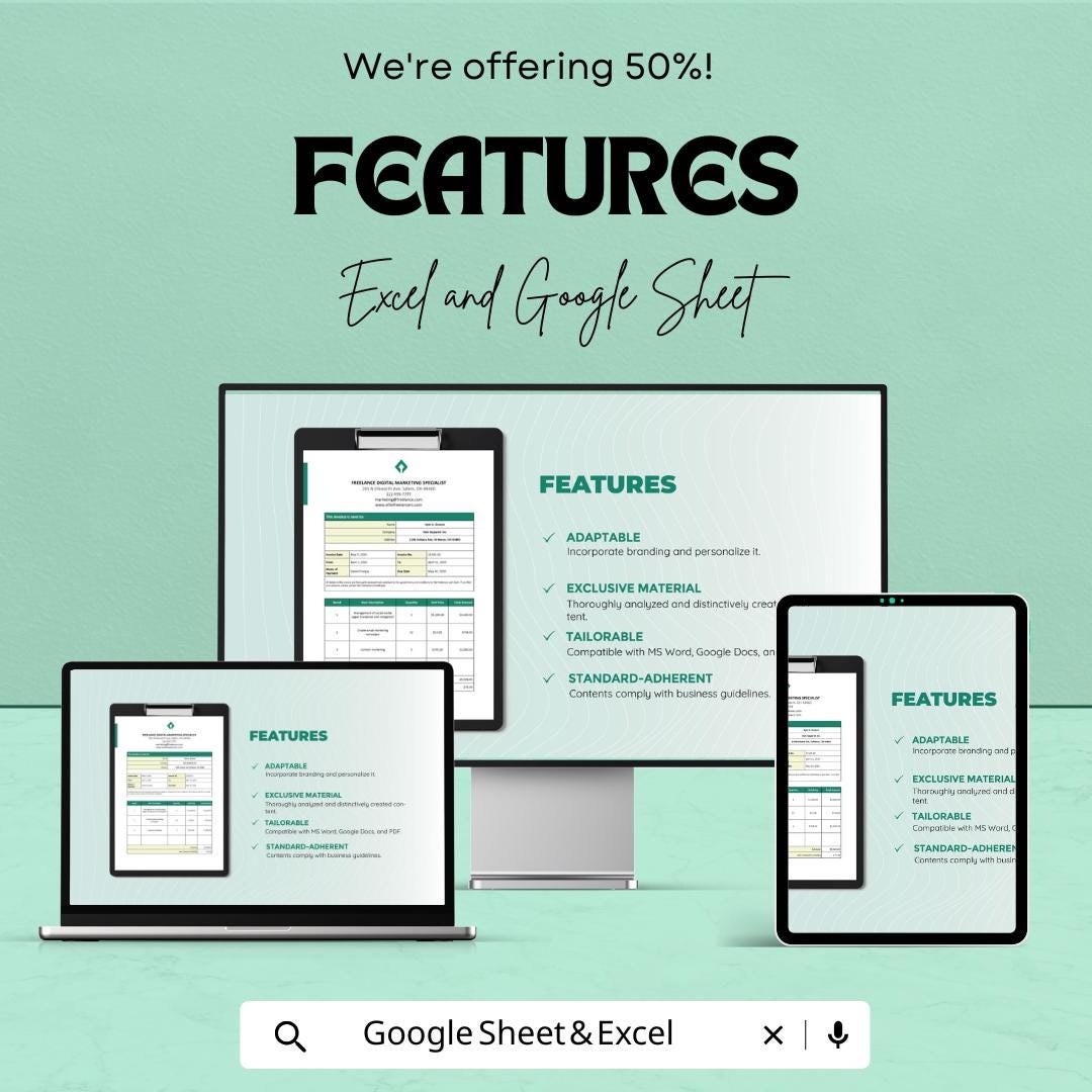 Freelance Service Invoice Template | Editable Business Invoice | Freelancer Billing Sheet | Printable Invoice Tracker