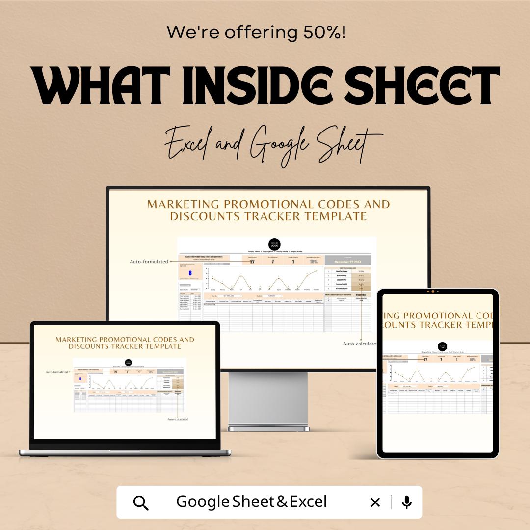 Marketing Promotional Codes and Discounts Tracker Template | Promo Code Usage Log | Marketing Discount Tracker