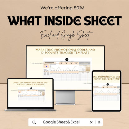 Marketing Promotional Codes and Discounts Tracker Template | Promo Code Usage Log | Marketing Discount Tracker