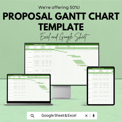 Proposal Gantt Chart Template Excel & Google Sheets | Project Timeline Planner | Proposal Management Spreadsheet