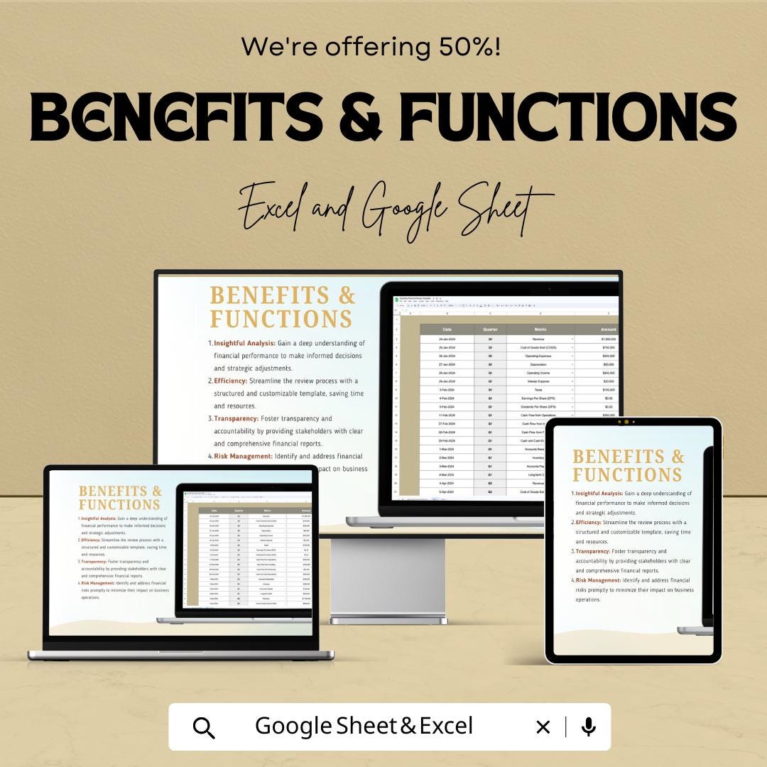 Quarterly Financial Review Template | Business Performance Dashboard | KPI Tracking | Financial Statement Review Template