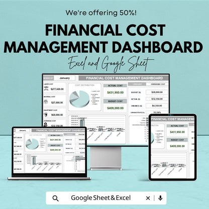 Financial Cost Management Dashboard | Excel and Google Sheet | Track Expenses, Budgeting & Profit | Business Financial Planning Template