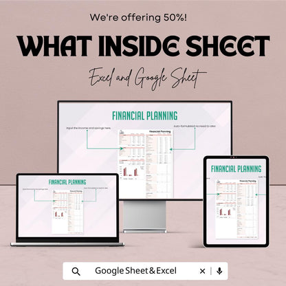Financial Planning Template | Budget Planner Spreadsheet | Income and Expense Tracker | Savings and Goals Planner