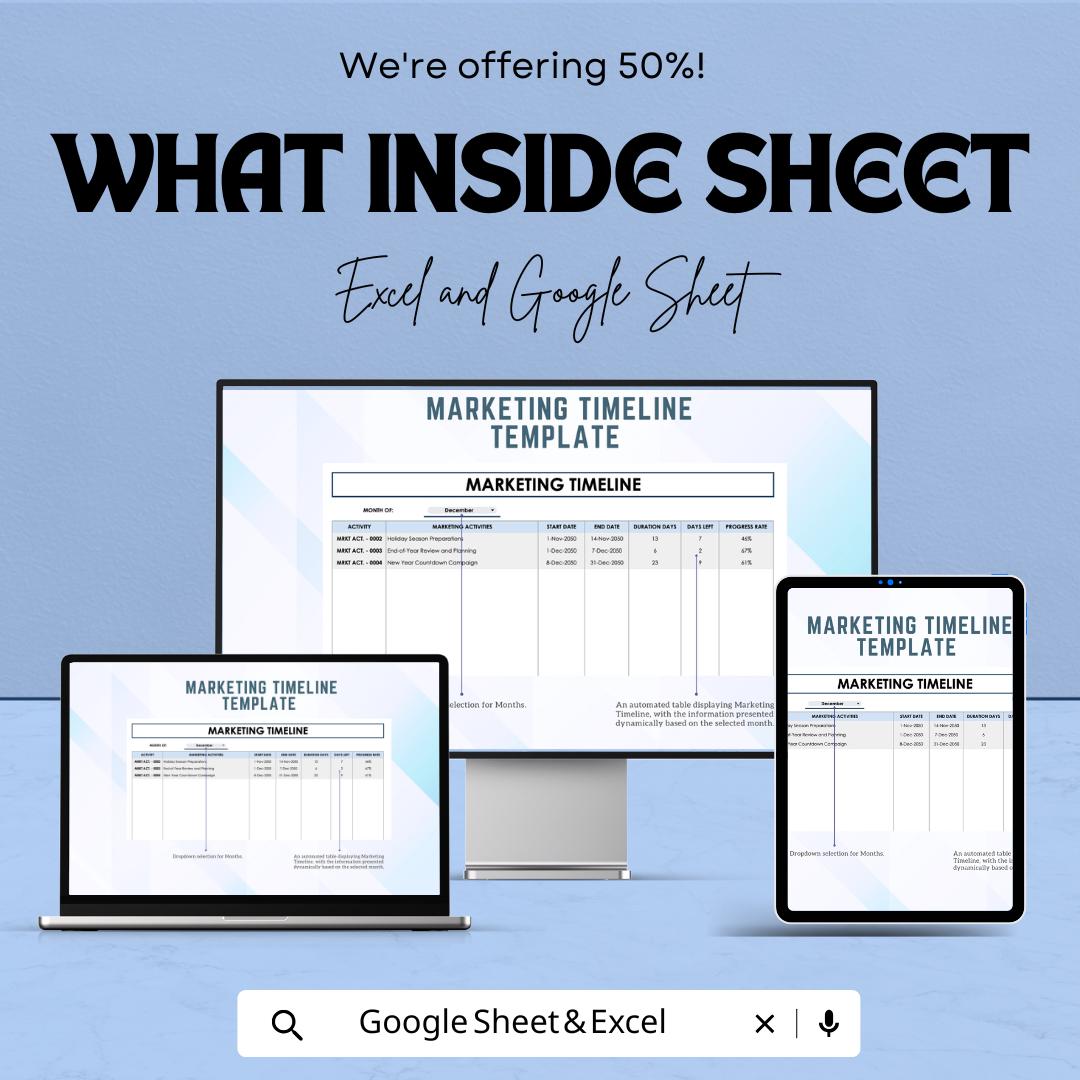 Marketing Timeline Sheet for Strategic Planning | Excel & Google Sheets Template | Marketing Campaign Planner