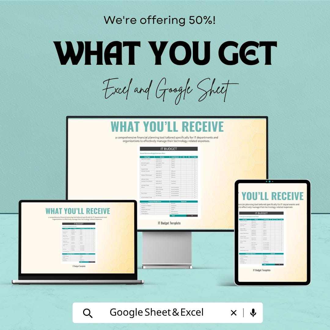 IT Budget Template | IT Financial Planning Spreadsheet | Budget Tracker Excel | Technology Budget Planner | Google Sheets Template