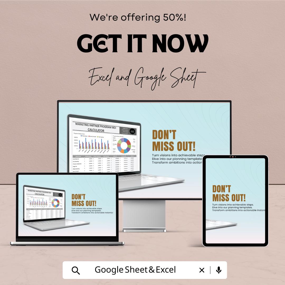 Marketing Partner Program ROI Calculator Template | ROI Analysis Spreadsheet | Marketing Cost Tracker |  Business KPI Tool