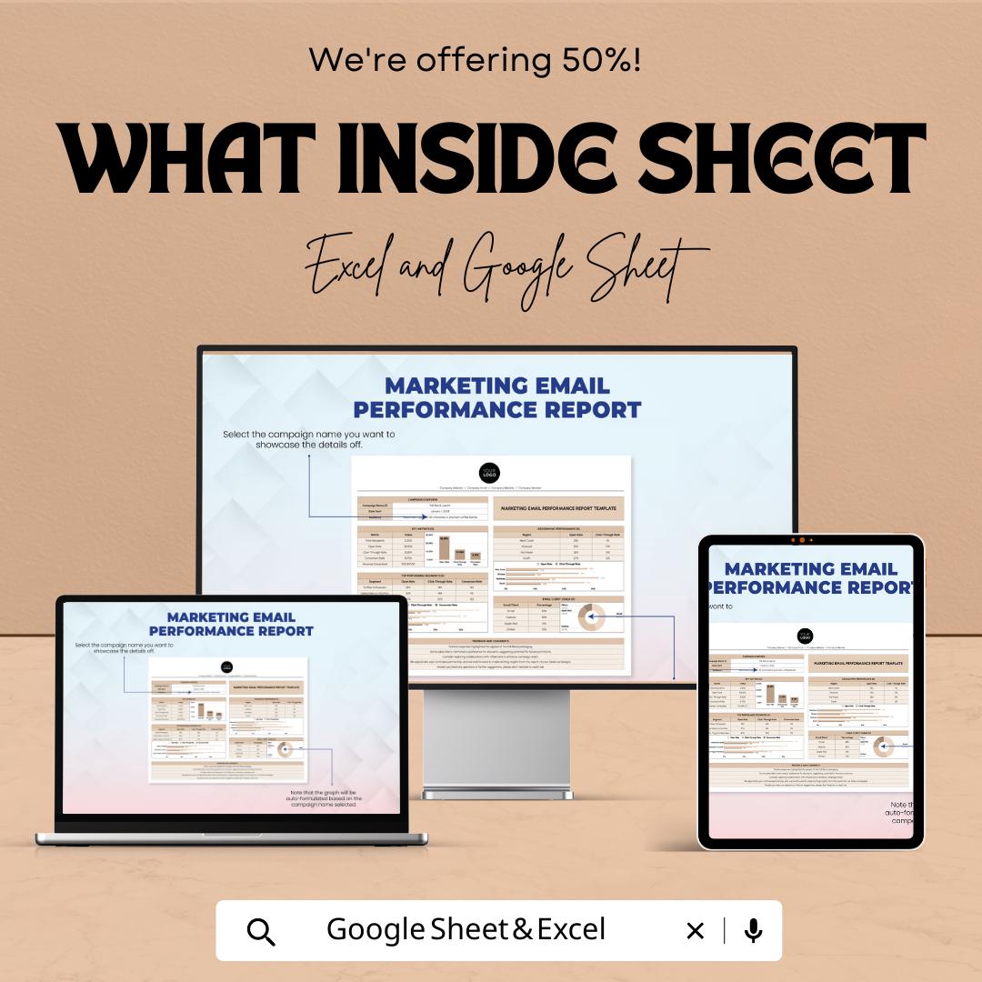Marketing Email Report Template, Email Performance Tracker, Excel & Google Sheets Campaign Analytics Dashboard, Email Marketing Report