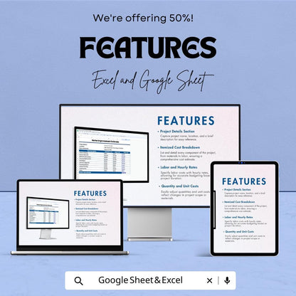 Home Improvement Estimate Template for Excel & Google Sheets – 50% Off – Professional Home Renovation Cost Breakdown