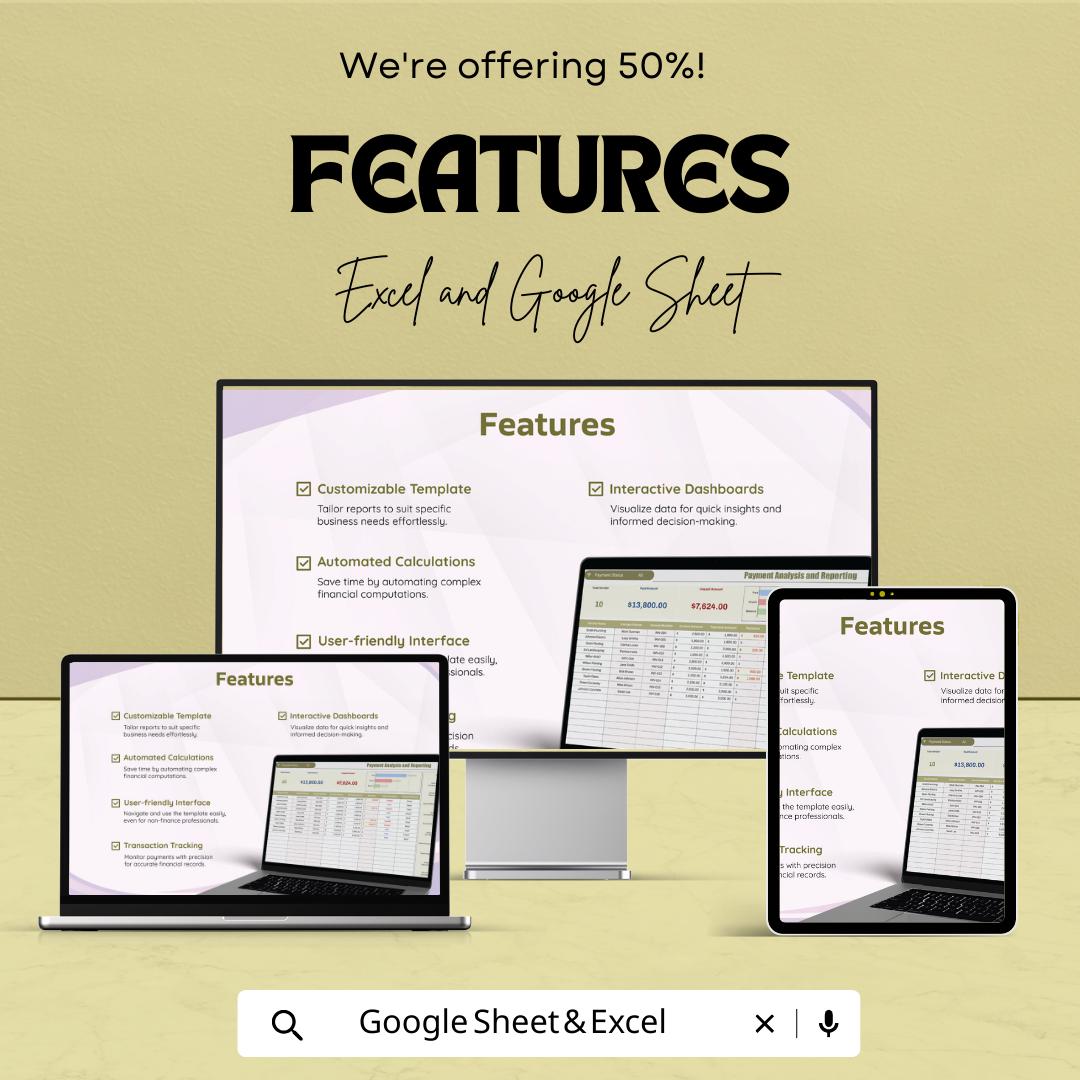Payment Analysis and Reporting Template,  Vendor Payment Tracker, Financial Dashboard, Invoice Tracking, Business Finance Tool