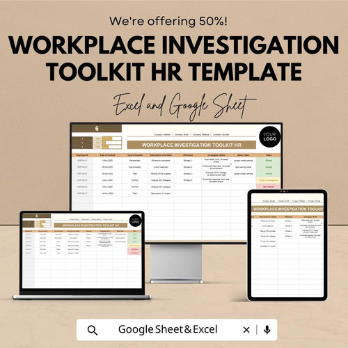 Workplace Investigation Toolkit HR Template | Employee Incident Tracking | HR Case Management Tool | Excel & Google Sheets