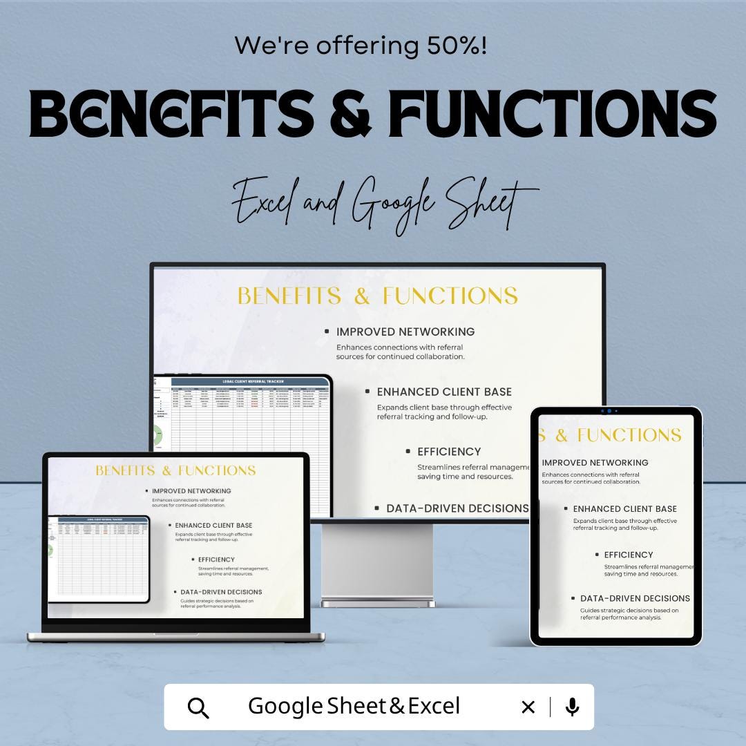 Legal Client Referral Tracker | Law Firm Referral Tracker | Client Management Spreadsheet | Attorney CRM Tool | Case Intake Tracker