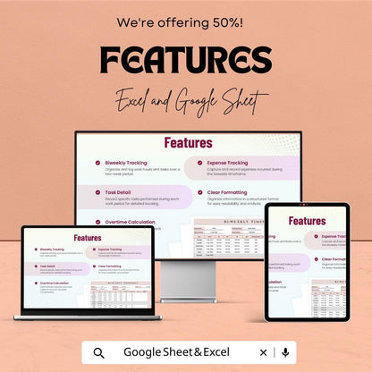 Biweekly Timesheet Template - Easy Excel & Google Sheet for Payroll Tracking, Time Management, and Task Logging