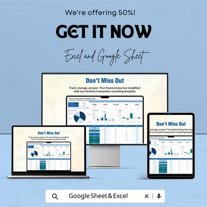 Financial Transactions Recording Template | Expense Tracker Spreadsheet | Budget Planner | Income Expense Log