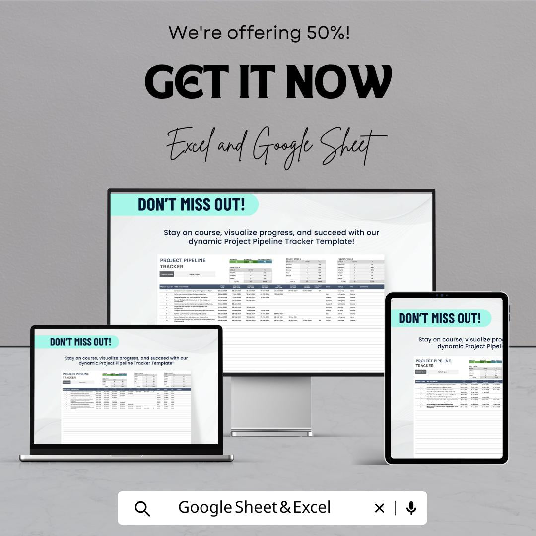 Project Pipeline Tracker Template | Project Management Spreadsheet | Task & Progress Tracker sheet | Project Status Dashboard
