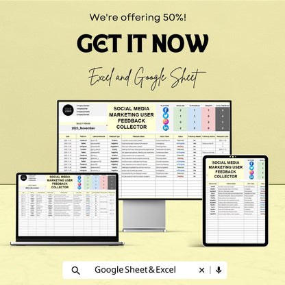 Social Media User Feedback Collector Template | Feedback Tracker | Social Media Response Log | Marketing Feedback Manager