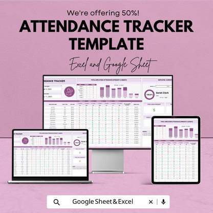 Attendance Tracker Excel Template | Employee Attendance Sheet | Staff Attendance Tracker | Google Sheets Attendance Log