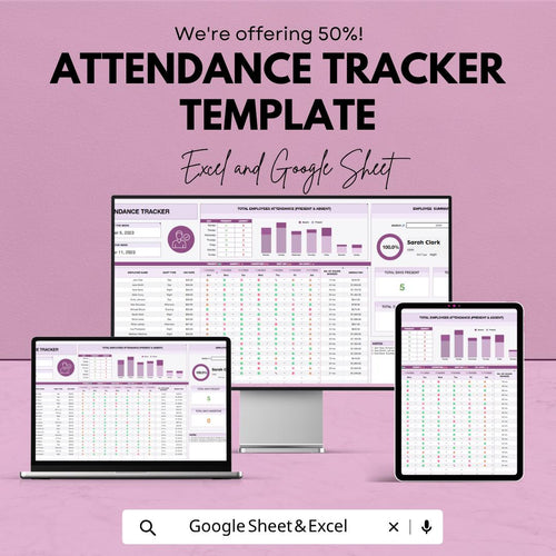 Attendance Tracker Excel Template | Employee Attendance Sheet | Staff Attendance Tracker | Google Sheets Attendance Log