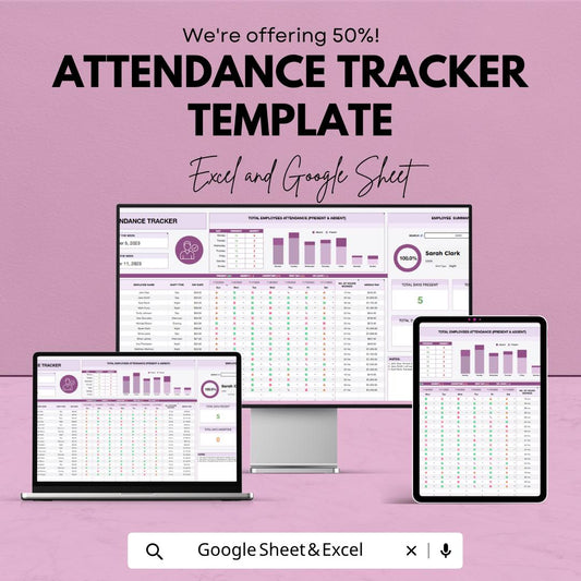 Attendance Tracker Excel Template | Employee Attendance Sheet | Staff Attendance Tracker | Google Sheets Attendance Log