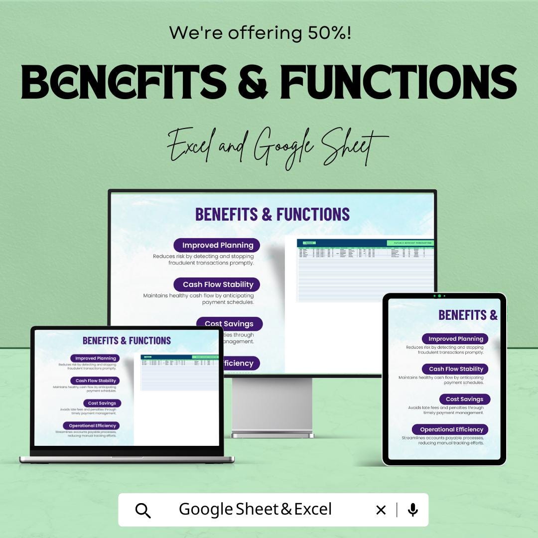 Payable Account Forecasting Template | Accounts Payable Tracker | Cash Flow Forecast | Vendor Payment Log | AP Schedule Sheet