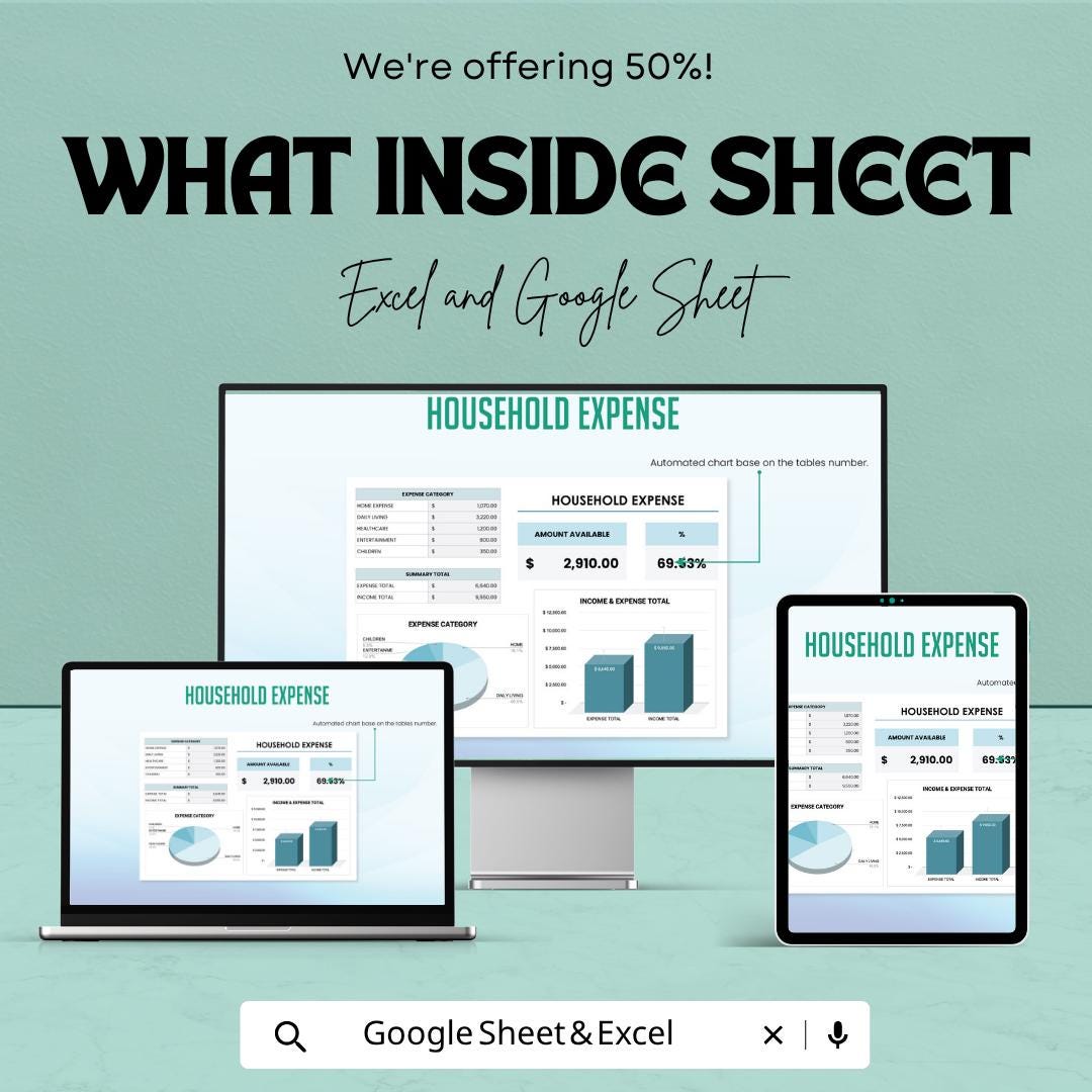 Household Expense Template | Home Budget Spreadsheet | Monthly Expense Tracker | Excel & Google Sheets | Family Budget Planner |